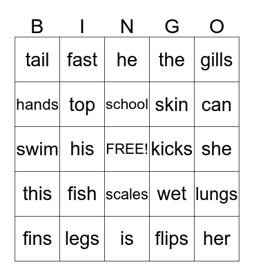 Fish and me Bingo Card