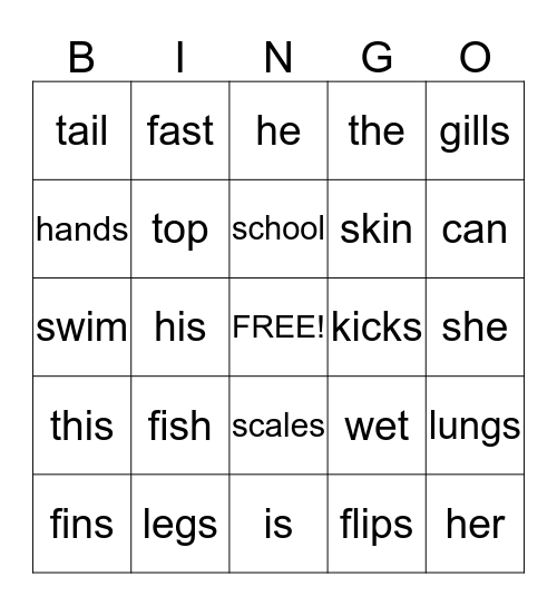 Fish and me Bingo Card