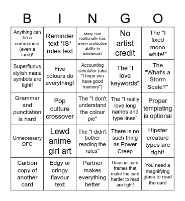 Custom EDH Bingo Card