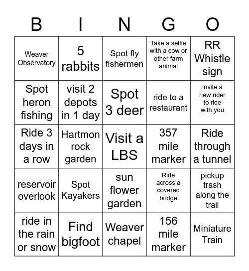 Area Bike Bingo Card