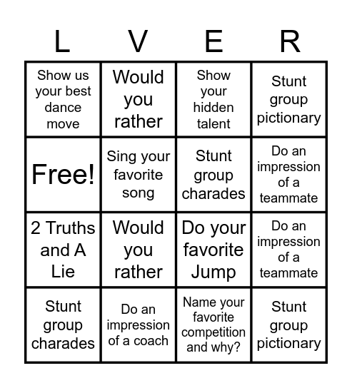 Team Bonding Bingo Card