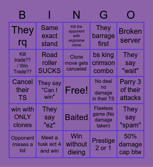 Noobles bingo challenge Bingo Card