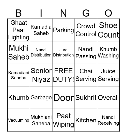 JV BINGO Card