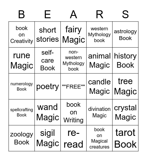 iris's, ""Book Bear Bingo"" Bingo Card