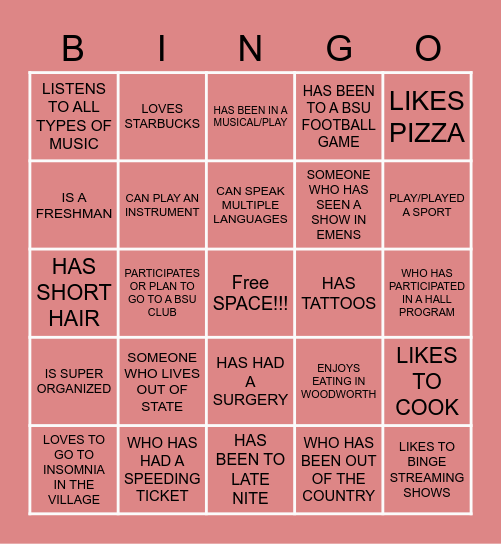 Get To Know Your Neighbors! Find Someone Who... Bingo Card