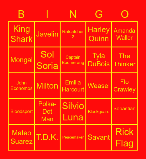 The Suicide Squad Bingo Card