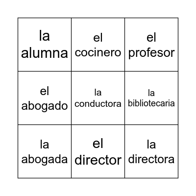 Profesiones Bingo Card
