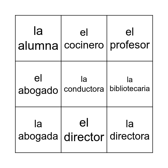 Profesiones Bingo Card