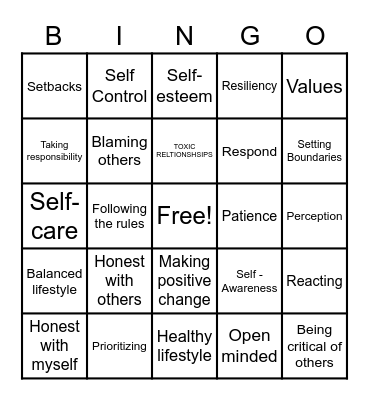 Balanced Life BINGO-Sections 15-18 Bingo Card