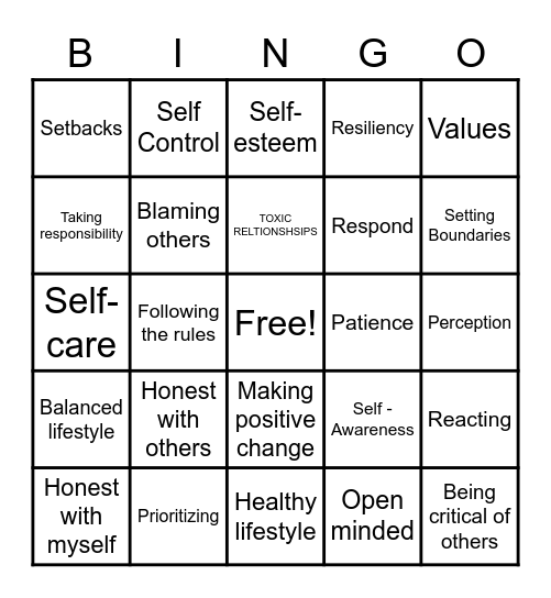 Balanced Life BINGO-Sections 15-18 Bingo Card