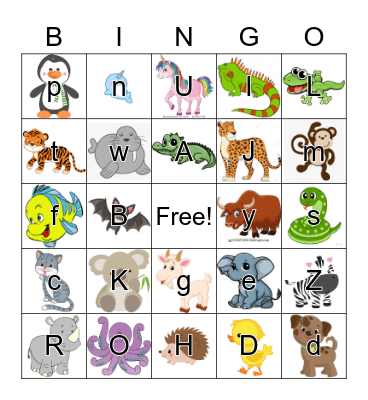 Animal Letter Bingo Card