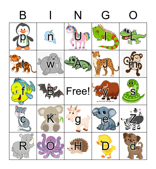 Animal Letter Bingo Card