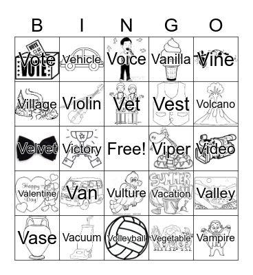 Letter V Bingo Card