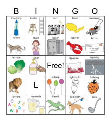 Letter L Bingo Card