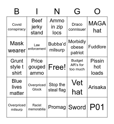 Gun show Bingo Card