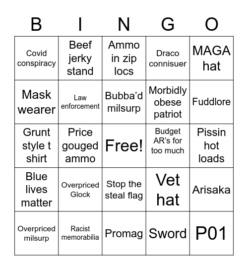 Gun show Bingo Card