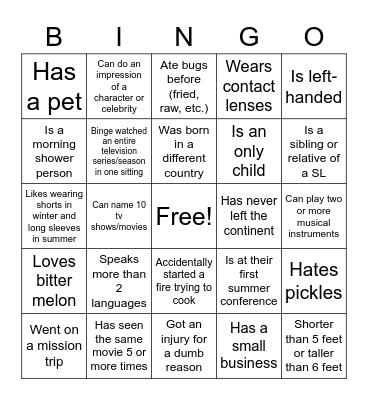 Find Someone Who.... Bingo Card
