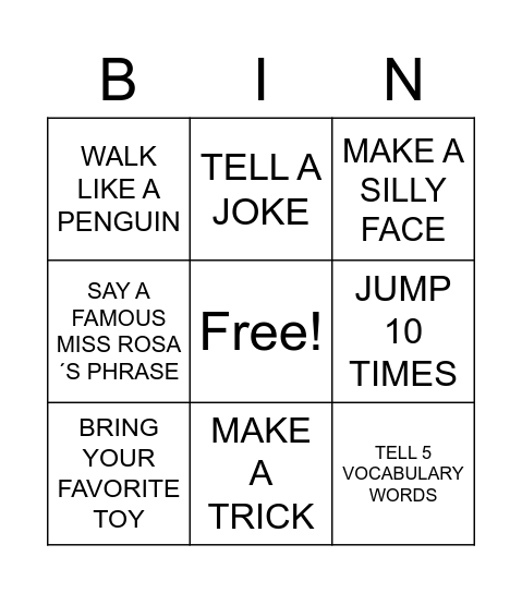 FUN BINGO ACTIVITIES Bingo Card