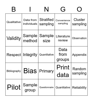 CAFS HSC Core 1 Terminology Bingo Card
