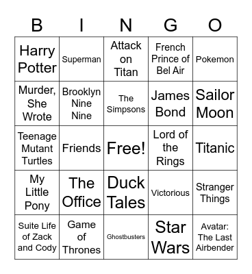 Themes from Movies & TV Shows Bingo Card