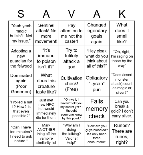 Beango Bingo Card