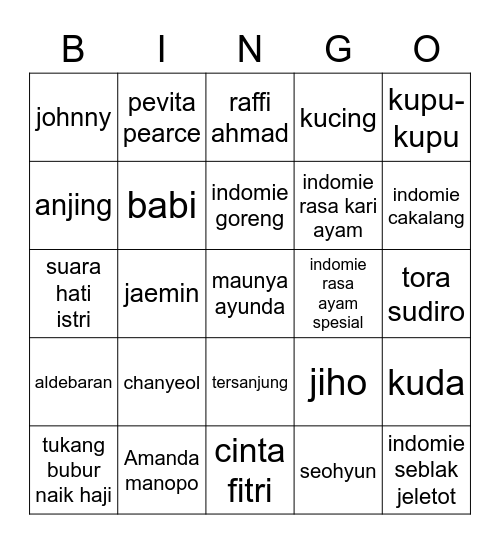 chanyeol Bingo Card