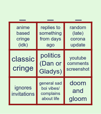 Cringe bot bingo Card