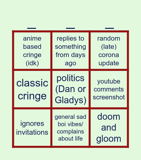 Cringe bot bingo Card