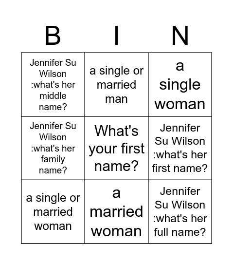 Name & Title Bingo Card