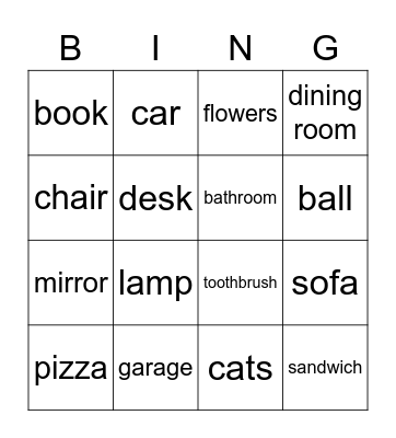 Rooms of the house Bingo Card