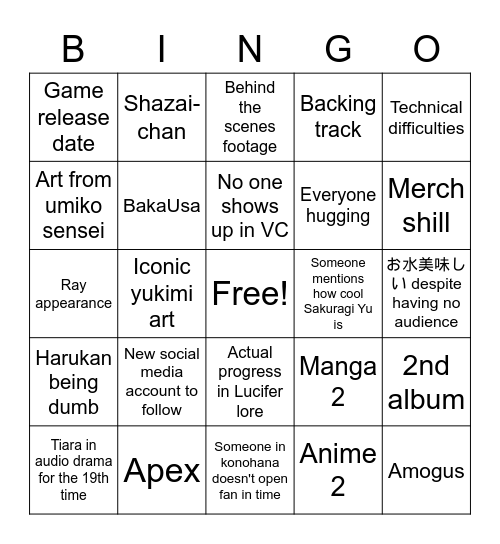 Lapilai 1st orchestra bingo Card