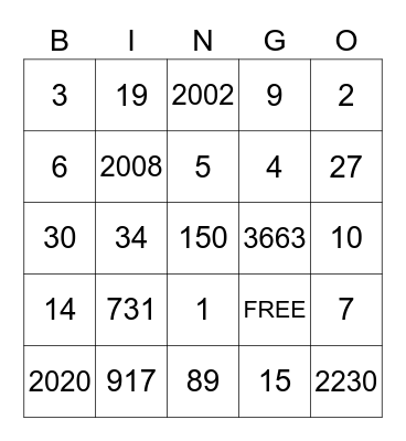 LAM'S BRIDAL BINGO Card