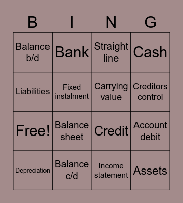 Fixed assets Bingo Card