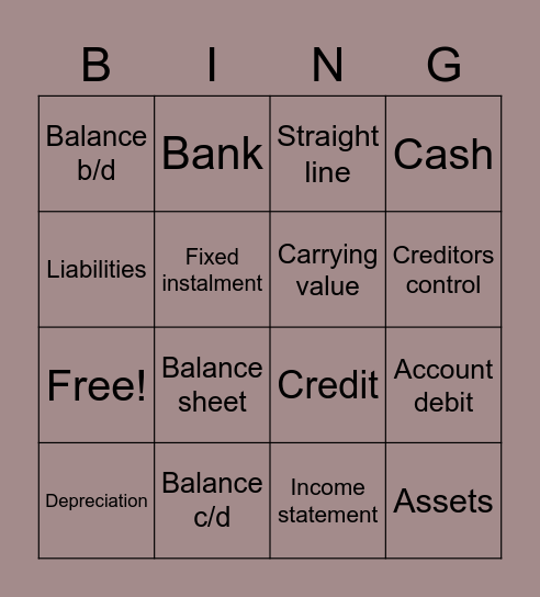 Fixed assets Bingo Card
