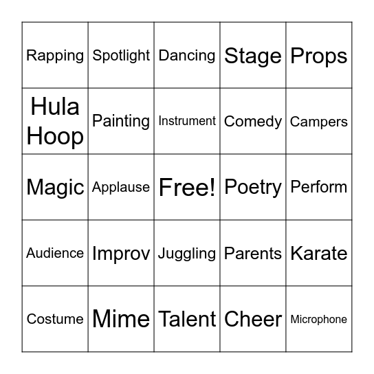 PK Showcase Bingo Card