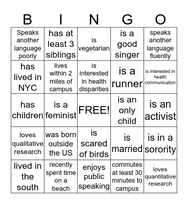 HUMAN BINGO Card