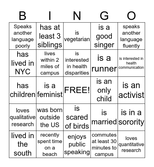 HUMAN BINGO Card