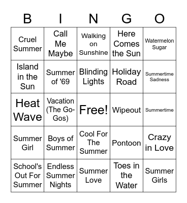 Songs of Summer Bingo Card