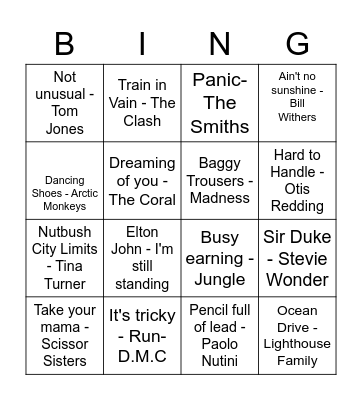 Song Title Bingo Card