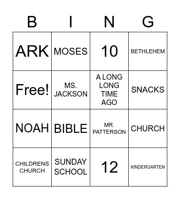 SUNDAY SCHOOL Bingo Card