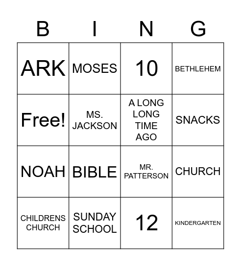 SUNDAY SCHOOL Bingo Card