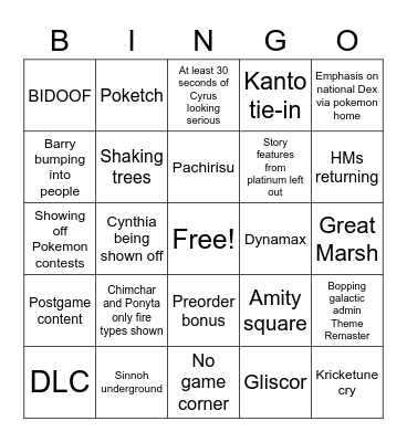 BDSP Trailer Showcase Bingo Card