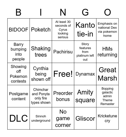 BDSP Trailer Showcase Bingo Card