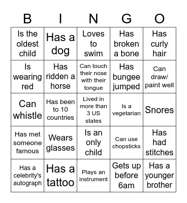 PEOPLE BINGO Card