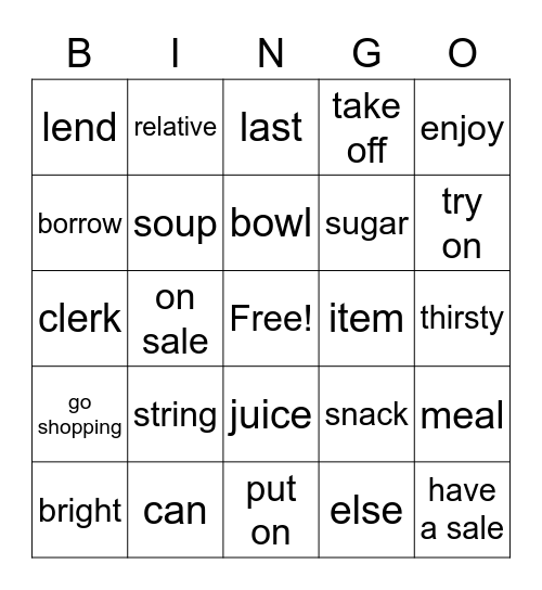 B2 U3~U4 Bingo Card