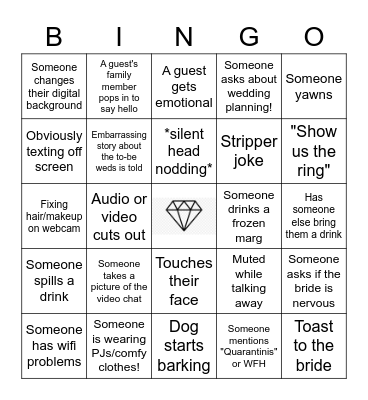 Virtual Bachelorette Bingo Card