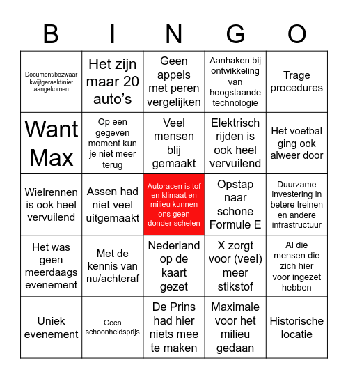 F1 Zandvoort - Het Grote Nakaarten Bingo Card