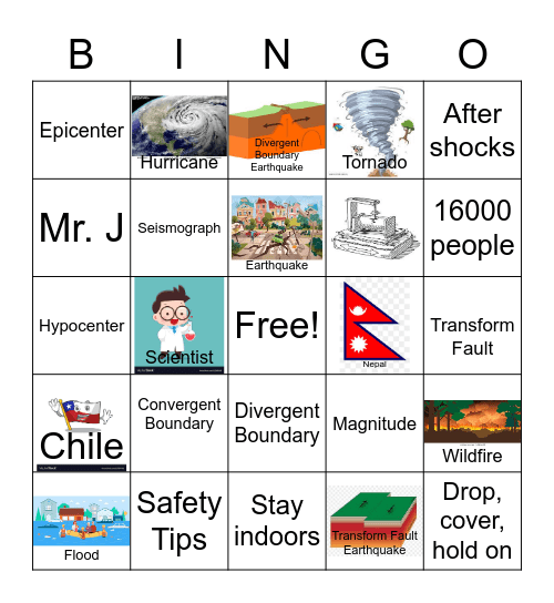 Earthquake Bingo Card