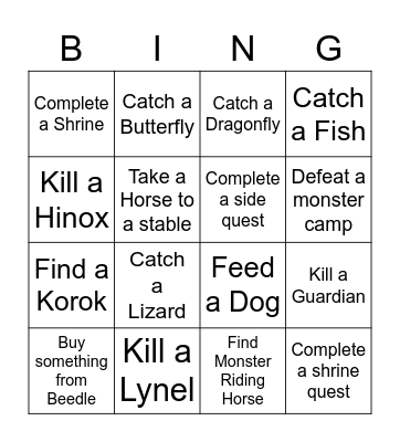 BREATH OF THE WILD Bingo Card