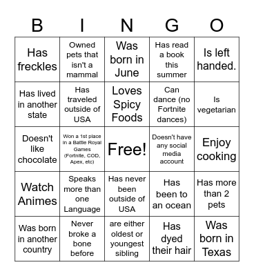 Diversity Bingo Card